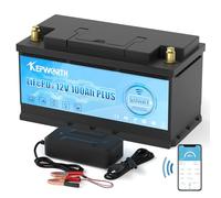 KEPWORTH Batterie Lithium 12V 100Ah, Batterie LiFePO4 avec Protection 100A Smart Bluetooth BMS et 4000+ Cycles Profonds, sans Entretien Parfait pour Camping-Car, Solaire, Bateaux, Hors-Réseau