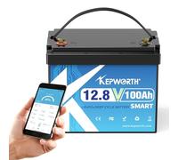 KEPWORTH Batterie Lithium 12V 100Ah Bluetooth, Batterie LiFePO4 en Petite Taille avec 100A BMS et 4000+ Cycles Profonds, sans Entretien Parfait pour Camping-Car, Système Solaire, Bateaux