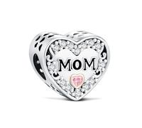KEQ Breloques en forme de cœur Love Mum en argent sterling 925 pour bracelets - Cadeaux pour la fête des mères pour femmes, compatibles avec les bracelets de charmes Pandora, Mini, Argent sterling