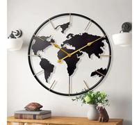 KEQAM Large World Map Wall Clock,Metal Minimalist Modern Clock,Round Silent Non-Ticking Battery Operated Wall Clocks for Living Room/Home/Kitchen/Bedroom/Office/Farmhouse Decor (24 inch)