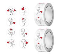 KEQAR 1000 pièces Etiquette, 8 motifs, Rouge Bonhomme Allumette Sticker Adhésif 2,5cm, Remerciement Carte de Voeux Emballage Cadeau Enveloppe pour Mariage, Coeur, Decoration Saint Valentin