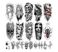 KEQAR 20 Feuilles de Tatouages Temporaires pour Hommes et Femmes, 3D Loup, Tigre, Hibou, Crâne, Tatouages Éphémères Halloween à Coller, Tatouages Adhésifs pour Adultes, Femmes, Hommes, Fleur Rose