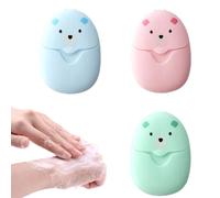 KEQAR 3 feuilles de savon portables, papier jetable antibactérien biodégradable, avec boîte en plastique, mini format voyage, idéal pour camping et activités extérieures (Rose, Bleu, Vert)