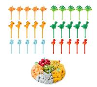 KEQAR 30 Pcs Brochettes Snacks Enfants, Mini Piques à Fruits Dinosaure avec 3D-Designs Réutilisables et Couleurs Vives, Picks Bento Mignons, Accessoires de Décoration pour Boîte à Lunch
