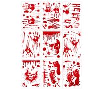 KEQAR 9 Feuilles Décoration Halloween Stickers Horreur, Réutilisables Empreintes Sanglantes Mains et Pieds, Silhouettes de Zombies pour Fenêtres, Maison Hantée et Fête Halloween