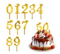 KEQAR Lot de 10 décorations de gâteau en acrylique avec chiffres de 0 à 9 pour anniversaire, Noël, fête de mariage, anniversaire de mariage Doré