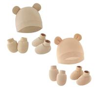 KEQAR Lot de 2 pour nouveau-né : Bonnet, chaussettes, moufles et chaussons en coton - Accessoires d'hiver pour bébé, couvre-chef, gants et ensemble de chaussettes