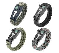 KEQAR Lot de 4 Bracelets de Survie 5-en-1 avec Pierre à Feu, Sifflet, Boussole, Grattoir, Paracorde, pour Randonnée, Camping, Urgence (26cm x 2.5cm) (4 Couleurs)