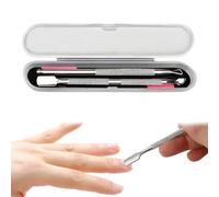 KEQAR Set 2 pièces en acier inoxydable : pousse-cuticules double face et grattoir triangulaire, dissolvant de vernis UV gel, outils pour ongles et orteils, avec étui de rangement
