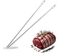Kerafactum Lot de 2 aiguilles à broder droites - En acier inoxydable - 20 cm - Grand champ de réception pour bandes de bacon - Diamètre : 3 mm - Parfait pour broder la viande et le rôti