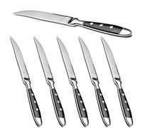 Kerafactum Lot de 6 couteauxsteak en acier inoxydable avec lame scie Couteau Set viande manche noir bistro extensible couteau à manche noir | Set bistro extensible