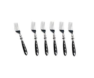 Kerafactum Lot de 6 fourchettes à viande, fourchettes, fourchettes, fourchettes à rôtir, pour table dressée, 3 rivets, fourchettes de table, fourchettes de table, couverts avec manche noir, style