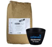 Keraflott Poudre de coulée en relief blanche 25 kg avec gobelet en plâtre kör4u pour mélanger, couler et bricoler