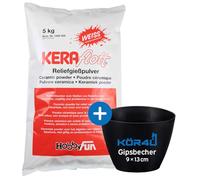 Keraflott Poudre de coulée en relief blanche 5 kg avec gobelet en plâtre kör4u pour mélanger, couler et bricoler