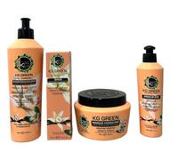 KERAGOLD GREEN - Pack Hydratant 4 Produits - Shampoing Douche 500ml + Masque 500ml + Sérum 100ml + Crème de Soin 200ml - Kératine, Monoï & Vanille - Hydratation, Douceur & Brillance