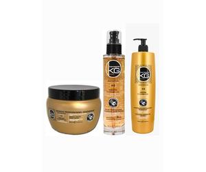 KERAGOLD PRO AB - Lot de 3 Soins Capillaires - Sans Sulfates Shampoing 1L + Masque 500ml + Sérum 100ml - Kératine & Extrait d’Ail - Fortifiant, Réparateur & Anti-Chute