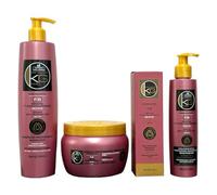 KERAGOLD PRO - Pack Ultime Premium Gamme FB - Sans Sulfates - Shampoing 500ml + Masque 500ml + Sérum 100ml + Soin Sans Rinçage - Kératine & Biotine - Force, Croissance & Réparation