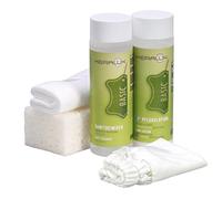 KERALUX Kit d'entretien du cuir P 5 pièces pour cuir lisse pigmenté, nettoyant et entretien de 200 ml, gant de poussière, éponge, chiffon, imperméabilisation et protection contre la lumière