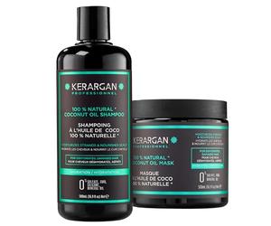 Kerargan - Duo Hydratant Shampoing & Masque à l’Huile de Coco pour Cheveux Déshydratés et Abîmés - Nourrit & Revitalise - Sans Sulfate, OGM, Silicone, Huile Minérale - 2x500ml