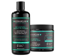 Kerargan - Duo Hydratant Shampoing & Masque à l’Huile de Coco pour Cheveux Déshydratés et Abîmés - Nourrit & Revitalise - Sans Sulfate, OGM, Silicone, Huile Minérale - 2x500ml