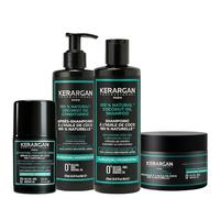 Kerargan - Ensemble Hydratant Shampoing, Après-Shampoing, Masque & Sérum à l’Huile de Coco - Soin Complet pour Cheveux Déshydratés, Abîmés - Sans Sulfate, OGM, Silicone - 3x250ml +1x50ml