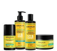 Kerargan - Soin Complet Protection UV à l’Huile de Marula pour Cheveux Secs et Colorés - Shampoing, Après-Shampoing, Masque, Sérum - Sans Sulfate, OGM, Huile Minérale - 3x250ml + 1x50ml