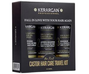 Kerargan - Kit de Voyage Anti-Chute à l’Huile de Ricin pour Stimuler la Pousse et Réduire les Chutes - Cheveu Sec, Cassant et Dévitalisés - Sans Sulfate, Paraben et Silicone - 3x100ml