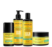 Kerargan - Soin Complet Protection UV à l’Huile de Marula pour Cheveux Secs et Colorés - Shampoing, Après-Shampoing, Masque, Sérum - Sans Sulfate, OGM, Huile Minérale - 3x250ml + 1x50ml