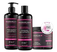 Kerargan - Trio Réparateur Shampoing, Après-shampoing & Masque Kératine pour Cheveux Abîmés - Renforce - Sans Sulfate - 3x500ml