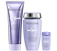 KERASTASE Blond Absolu, Bain Ultra Violet 250 ml, Soin Cicaflash 250 ml, Bain Lumière 30 ml Offert, pour Cheveux Blonds Décolorés ou Méchés