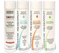 KERATIN RESEARCH Traitement capillaire à la kératine brésilienne Forte Blowout, résultats naturels et biologiques de longue durée avec de l'huile d'argan (grand ensemble)