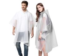 Keratobleem Poncho de Pluie, 2 Ponchos Imperméables, EVA Réutilisable, Unisexe, Anti-Pluie à Capuche pour Camping, Randonnée, Vélo, Pêche, Voyage - Blanc