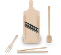 KERAZO Lot de 4 mandolines en bois de hêtre avec pilon, pince, fourchette. Idéal pour la fabrication de choucroute et légumes fermentés (41 x 16 cm)