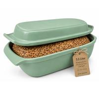 KERAZO Moule à pain de 3,5 l avec couvercle en grès - 33 x 16 x 14 cm - Plat à gratin, plat à gratin, cocotte à pain (vert)