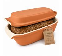 KERAZO Moule à pain de 3,5 l avec couvercle en grès - 33 x 16 x 14 cm - Plat à gratin, plat à gratin, cocotte à pain (naturel/crème)