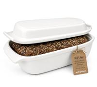 KERAZO Moule à pain de 3,5 l avec couvercle en grès - 33 x 16 x 14 cm - Plat à gratin, plat à gratin, cocotte à pain (blanc)