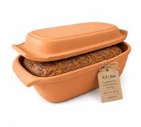 KERAZO Moule à pain de 3,5 l avec couvercle en grès - 33 x 16 x 14 cm - Plat à gratin, plat à gratin, cocotte à pain (naturel)