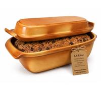 KERAZO Moule à pain de 3,5 l avec couvercle en grès - 33 x 16 x 14 cm - Plat à gratin, plat à gratin, cocotte à pain (marron ambre)