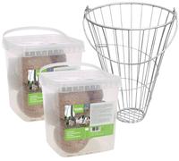 Kerbl Lot de boules pour poules - Boule à picorer Panier d'alimentation + 2 seaux de boules à picorer de 3 kg chacun
