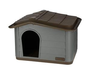 KERBL Niche extérieure en plastique pour chats ou chien Taille M - 75 x 59 x 55 cm- Gris et marron -