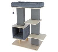 Kerbl Pet Arbre à chat Noah IV, meuble pour chat, gris/naturel, 75 x50 x 114cm, contreplaqué de bouleau, pour chats de grande taille/lourds, avec colonne en sisal, plusieurs surfaces de repos, lavable