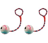 Kerbl Pet Balle sur Corde, Balle Jouet pour Chien, 30cm, ø 6cm, Bleu/Rouge/Blanc, Balle en Caoutchouc, à Lancer et à Attacher, avec Clochette (Lot de 2)
