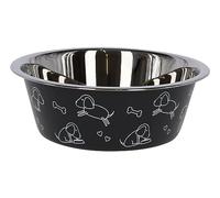 Kerbl Pet Bol en Acier Inoxydable, gamelle pour Chien, Noire, 2800ml, pour Nourriture et Eau, Lavable au Lave-Vaisselle, Robuste, avec Motif