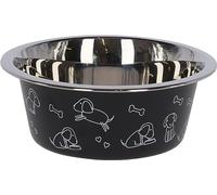Kerbl Pet Bol en Acier Inoxydable, gamelle pour Chien, Noire, 900ml, pour Nourriture et Eau, Lavable au Lave-Vaisselle, Robuste, avec Motif