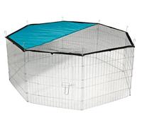 Kerbl Pet Enclos Extérieur, Parc d'ébats, 8 éléments grillagés de 57x56cm, métal galvanisé, avec Couverture et Protection Solaire, Extensible