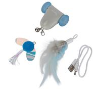 Kerbl Pet Souris Racing, Jouet pour Chat, Souris électrique, activité pour Chat, Gris/Bleu, 6,5 x 6 x 2,6 cm, avec lumière LED, Clochette et 2 pendentifs, autonomie de la Batterie 5-6 Heures