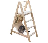 Kerbl Pet Tour d'escalade Ladder, Arbre à Chat, Bois Massif, Peluche Douce, Beige, Hauteur 104 cm, Deux Surfaces de Repos, avec hamac, Surface à griffer en sisal, Balle Suspendue, Fixation Murale