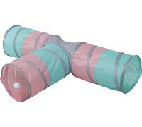 Kerbl Pet Tunnel pour Chat Triangle, Tunnel de Jeu, Jouet pour Chat, Turquoise, Rose, Gris, 80x50cm, Ø 25 cm, Polyester, pour Chats, Balle de Jeu Incluse, 4 entrées