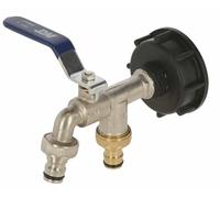 Kerbl Robinet de raccordement pour conteneur IBC (avec adaptateur en plastique S60 x 6 pour conteneur IBC, avec bande d'étanchéité en tissu PTFE, avec raccord rapide 1/2", robinet) 221983
