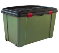 Kerbl Stefanplast Coffre de rangement, coffre de camping, olive/graphite, 79x47x51 cm, plastique, avec 4 roues, couvercle inclus